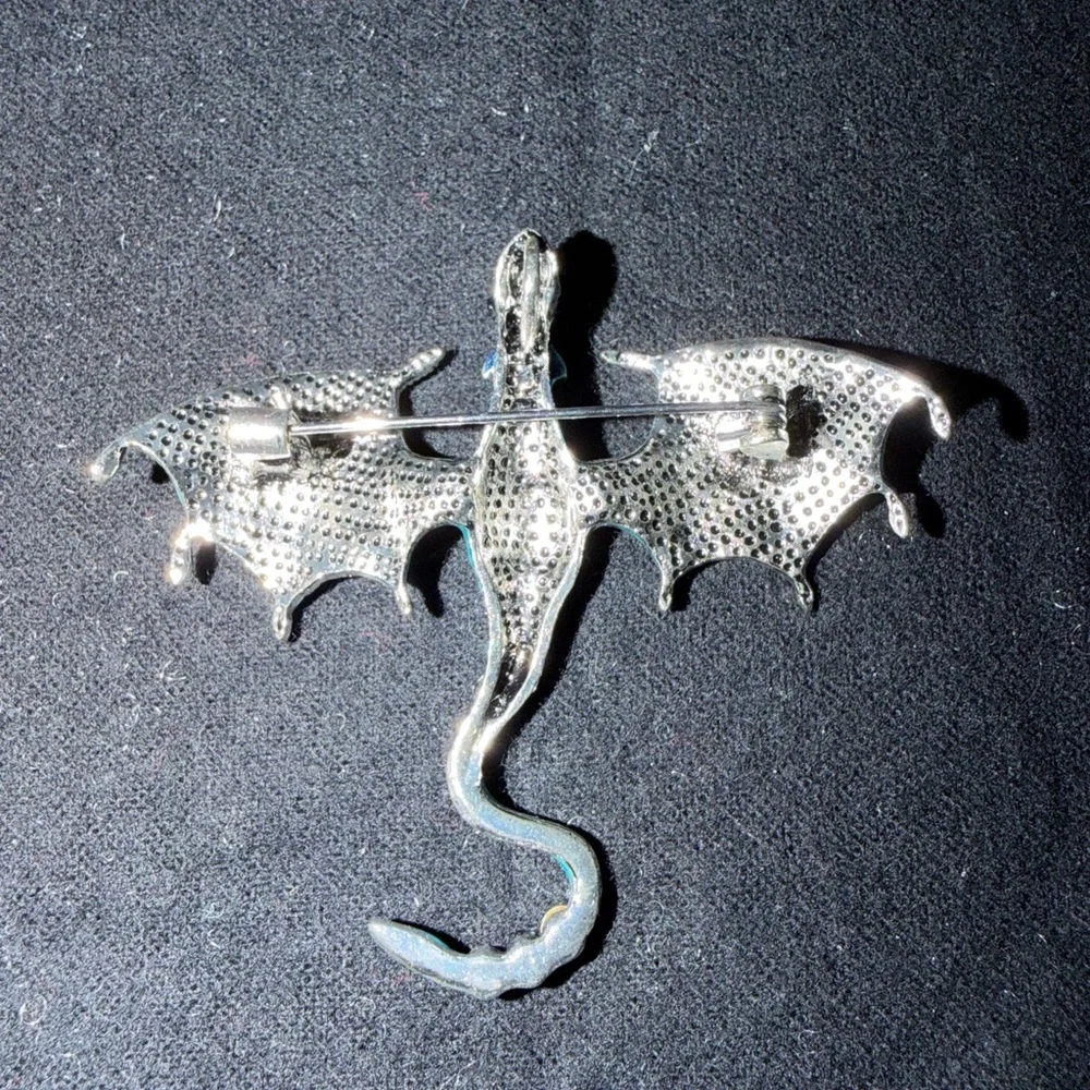 Enchanted Teal and Blue Dragon Crystal Brooch
